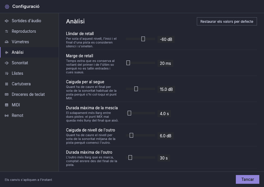 Configuració, Anàlisi: els llindars dels marcadors automàtics