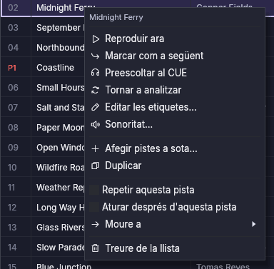 El menú contextual d’una pista