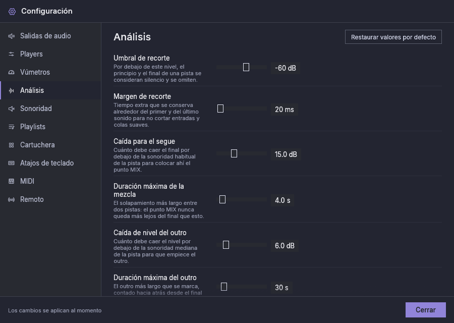 Configuración, Análisis: los umbrales de los marcadores automáticos