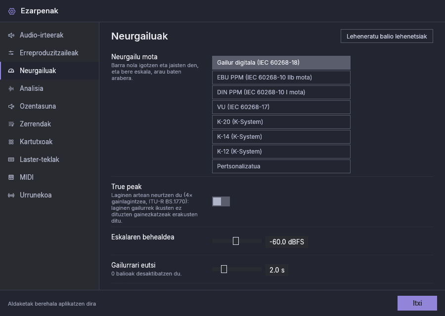 Ezarpenak, Neurgailuak, gailur digitaleko neurgailua aukeratuta