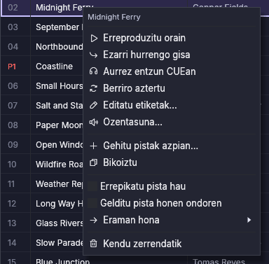 Pista baten testuinguru-menua