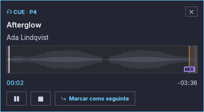 A xanela CUE do reprodutor 4, preescoitando a súa pista seguinte