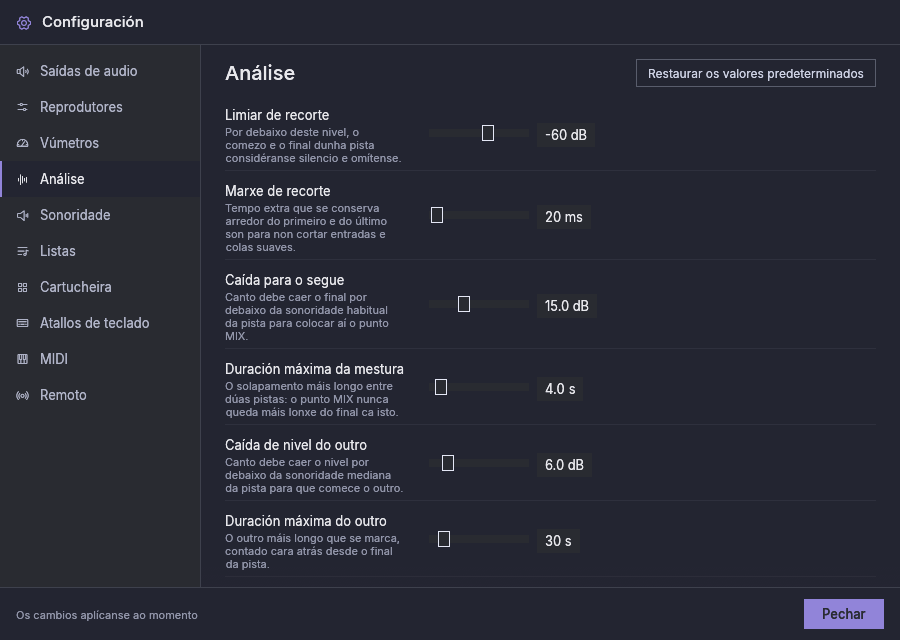 Configuración, Análise: os limiares dos marcadores automáticos