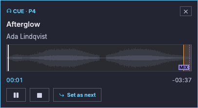 The CUE window of player 4, pre-listening its next track