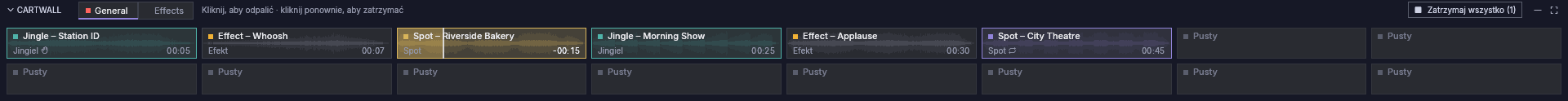 Cartwall z jednym grającym cartem